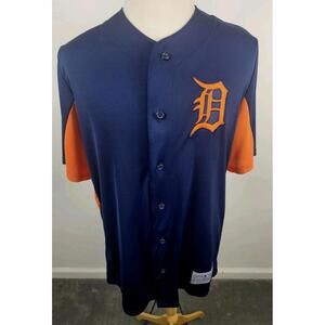 Detroit Tigers TX3 Cool Mens XL Blue Embroidered Baseball Jersey EUC